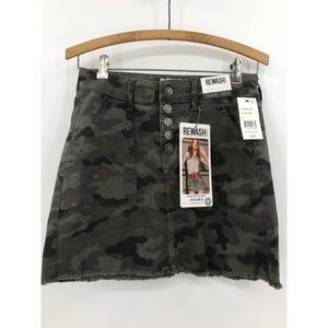 NWT Women’s Juniors Size 3R Rewash Army Green Camo Mini A line Skirt Stretch